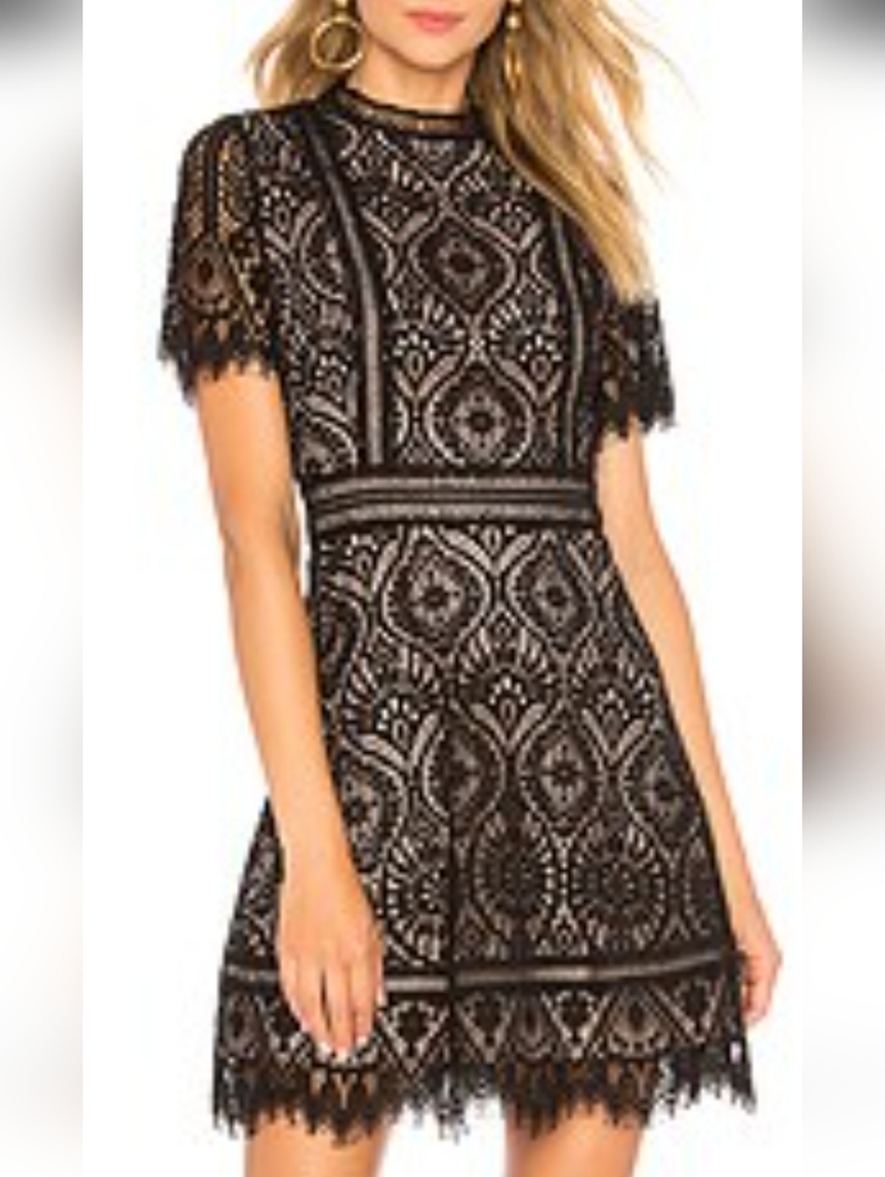 BB Dakota Black Lace Mini Dress with Nude Lining